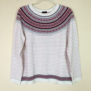 Talbots | Fair Isle Cream Red Sweater Dotted Womens L Petite Nylon Lambswool